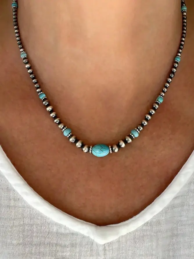 2-Piece Vintage Jewelry Set for Women Antique Beaded Necklace & Earrings Style Boho Fashion Accessories