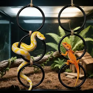 Climbing rings for reptiles, three-ring rope ladder toy for reptiles, hanging exercise perch playground, snake-shaped climbing accessory for cooling off, suitable for reptiles, iguanas, chameleons, geckos, lizards, and parrots in aquariums, Easter gift