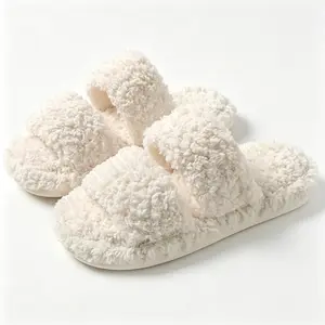 Fuzzy House Slippers for Women Memory Foam Slip On Open Toe Furry Fur Fluffy Bedroom Indoor Oudoor Slides Slipper Shoes