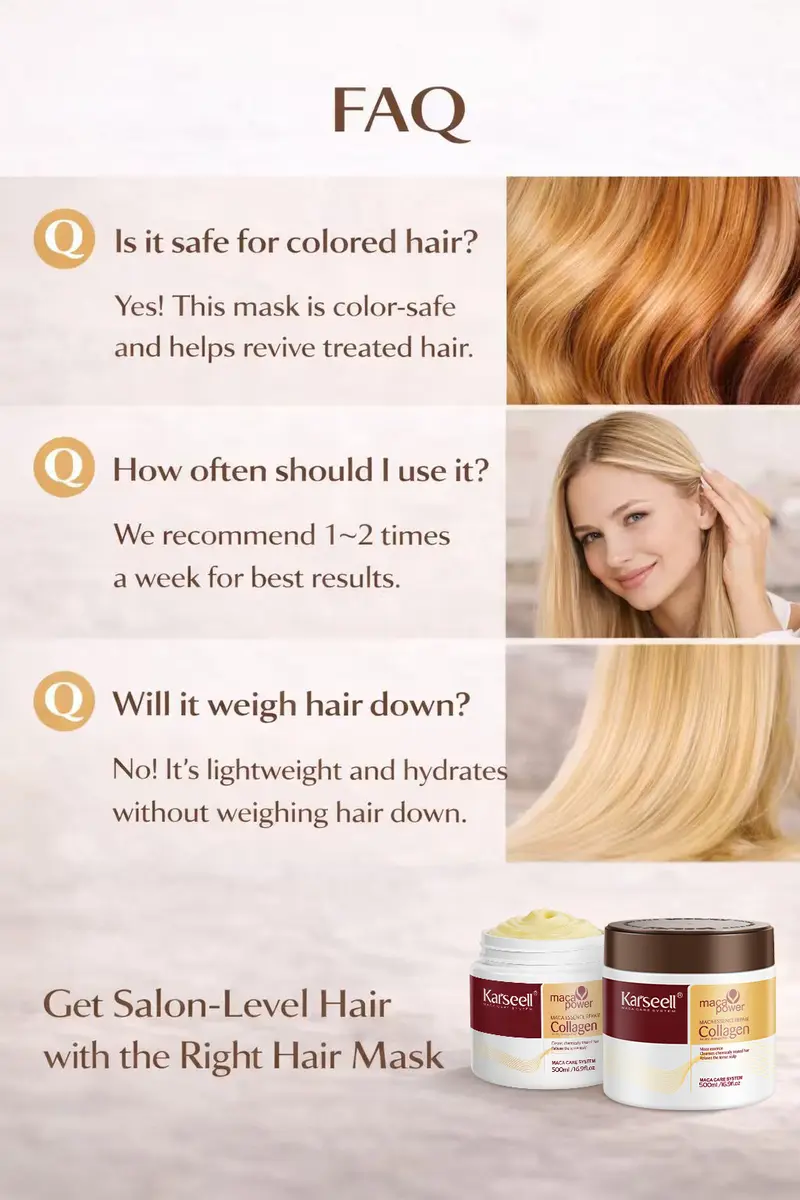 Karseell Collagen Hair Treatment Deep Repair Conditioning Argan Oil Collagen Hair Mask Essence for Dry Damaged Hair All Hair Types 16.90 oz 500ml