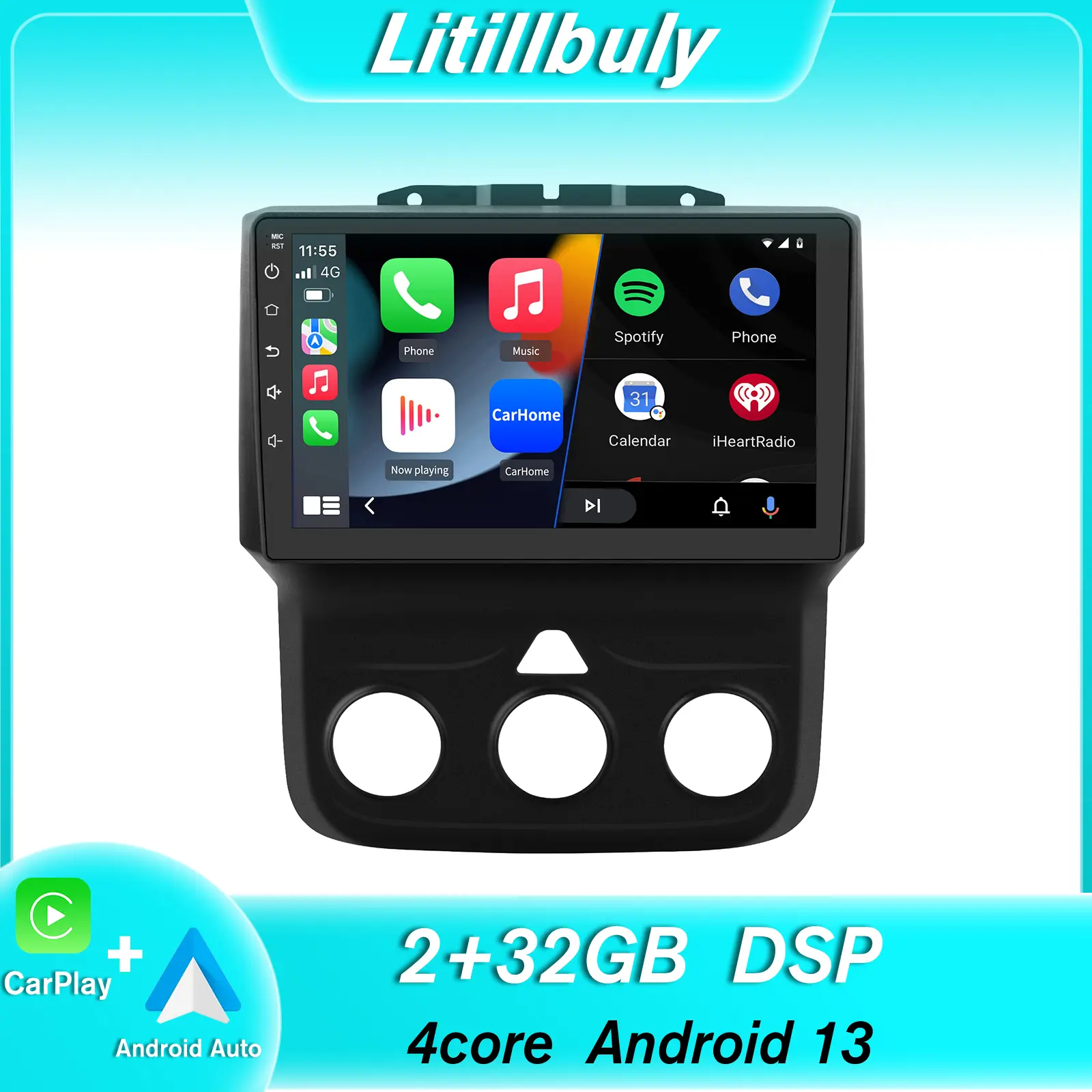 9" Android 13 Car Stereo for Dodge Ram1500 2500 3500 2013-2018 touch screen has Android Auto Wireless Carplay, Bluetooth WIFI supports GPS Navigation