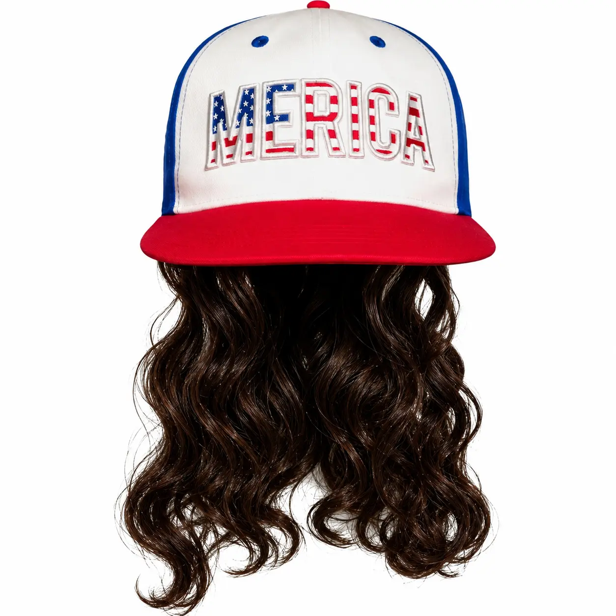 USA Mullet Hat Brown Wig Merica 4th of July All American Costume - Adult Hat Fashion Hats Premium Hat