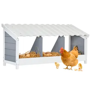 [5-year warranty]  PETSFIT 3 Holes Chicken Nesting Box-All Weather PVC Roof, Natural Wood Design with Privacy Back Panel for Hens-Wall Mounted or Floor Use in Coops, Farms, Backyards,Easy to Assemble and Clean