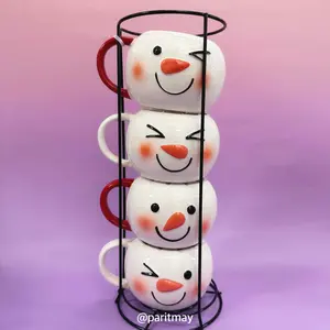 Holiday Time Ceramic 12 Oz Snowman Stacking Mug Stack, Set of 4