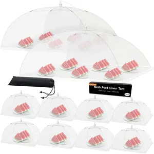 Mesh Food Covers for Outdoors - 10 Pack Upgraded 2 Extra Large 40x24 in & 8 Large 17x17 in Outdoor Party Food Cover Tent Collapsible Picnic Nets Umbrella Screen Pop Up Food Dome for Outside (White)