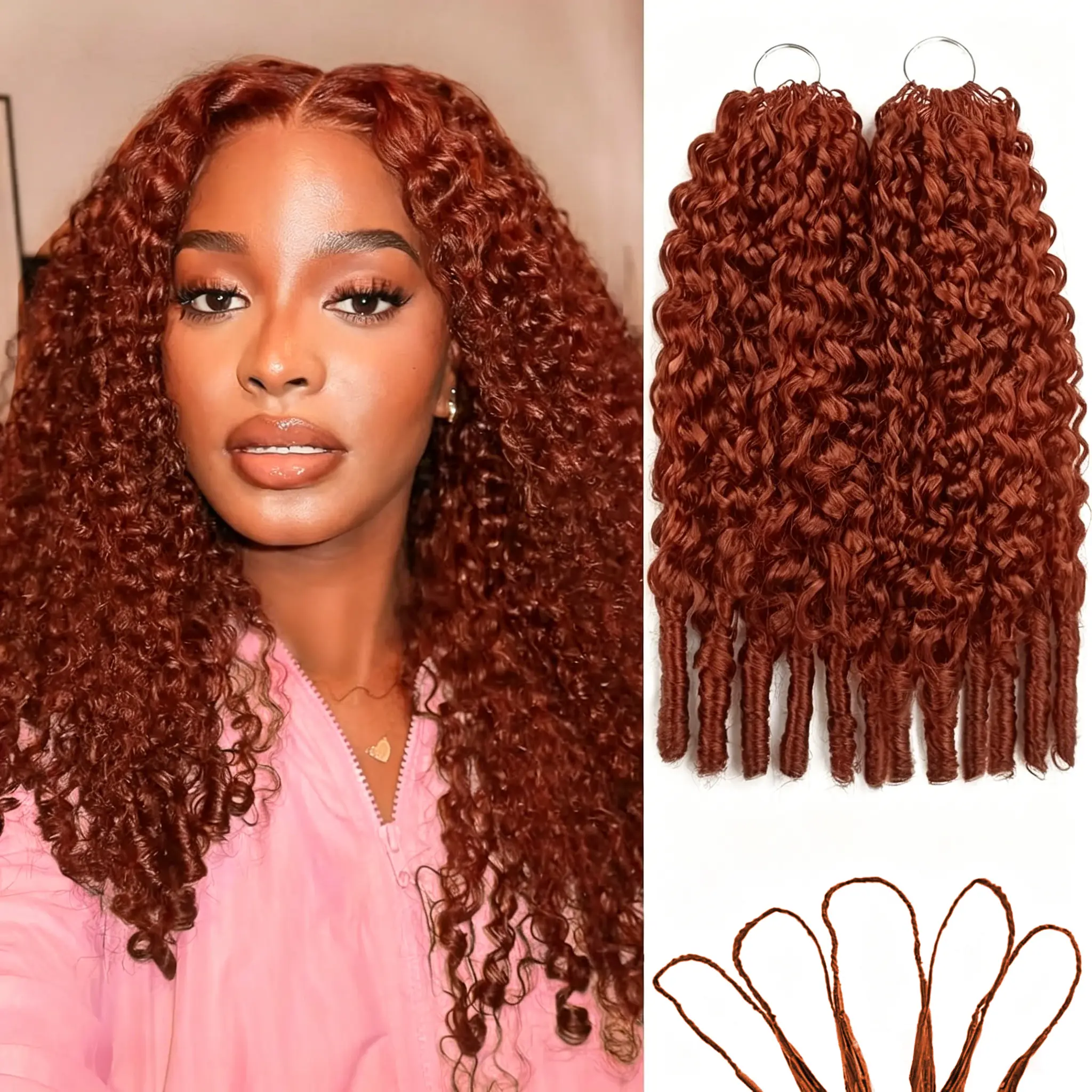 Bling Hair Reddish Brown Colored #33 Burmese Curly Crochet Human Hair Bundles 14-22 Inch Remy Hair Extensions For Black Women
