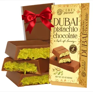 Ceres Gourmet Dubai Chocolate Bar Pistachio 3.5 Oz, Perfectly Portioned Packaging Dubai Chocolate with Knafeh Kataifi, Premium Kunafa Bars (3.5 Oz, Milk Chocolate)
