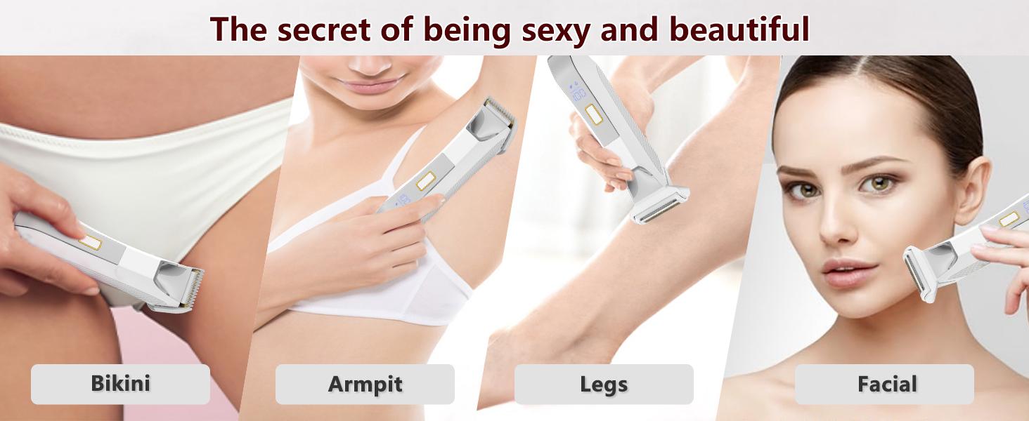 Bikini Trimmer Electric Razors for Women, Rechargeable Pubic Body Hair Trimmer Electric Shaver for Legs Body Hair, Bikini Shaver IPX7 Waterproof, Gifts for Women