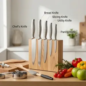 5-Piece Kitchen Knife Set, Premium 9Cr Stainless Steel Chef Knives, Full-Tang All-Metal Handle, Sharp Knives for Meat/Vegetable/Bread Cutting, Home Cooking Essential