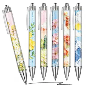 6PCS Oil Painting Theme Retractable Ballpoint Pen, Hand-Painted Floral & Landscape Pattern, Smooth Ink Without Breakage, Student Reading & Excerpt Note Pen, Literary Youth Office & Leisure Stationery, Healing High-Value Gift Pen, Aesthetic Pens, Art Pen