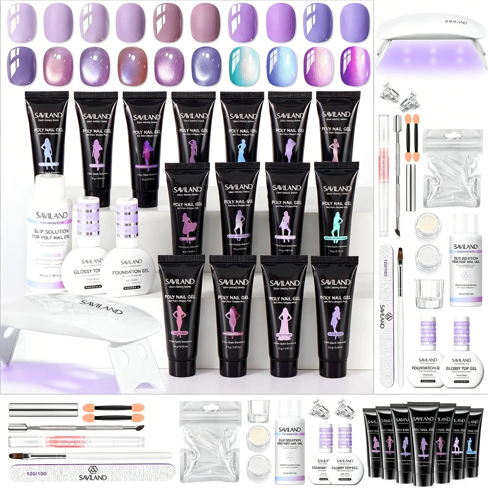 SAVILAND 36Colors Poly Gel Nail Kit – All-in-One Extension Set with Mini UV Lamp & Slip Solution for Easy Home DIY or Gift summervibes