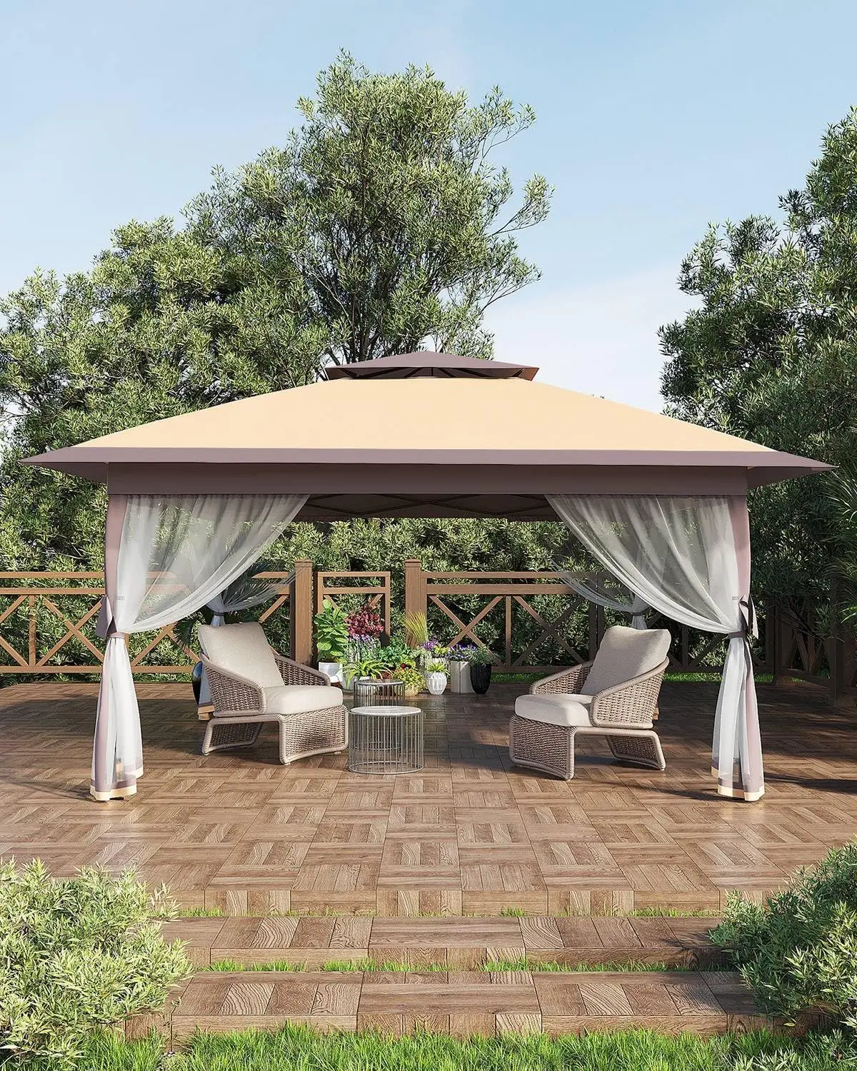 Canopy Tent 12x12 ft, Instant Outdoor Gazebo Tent with Mosquito Netting, One-Push Setup Backyard Patio Shade Canopy with Sandbags, Height Adjustable,summerwins