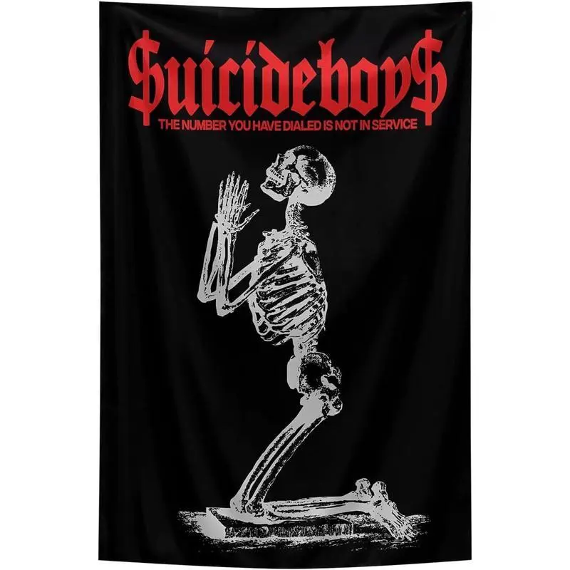 Suicide Boys Band Skull-Design Black-Red Polyester Tapestry - 30x40in, 60x51in Multi-Size Wall Art Decor, Full Print, Pill-Resistant, Hand Washable, Indoor/Outdoor Safe Home Accent Gift for Bedroom Beach