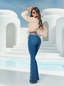 Jean Colombiano ADY Levanta Cola | Pretina Alta | Bota Campana | Con Cinturón | Azul