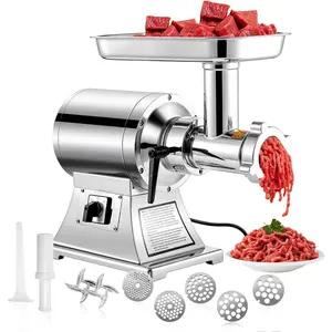TECSPACE 1.5 HP 1100W Commercial Meat Grinder Heavy Duty, 550 LBS/H Food Grade 304 Stainless Steel Electric Meat Grinder with 5 Grinding Plates, 2 Blades, Meat Pusher, Sausage Tube