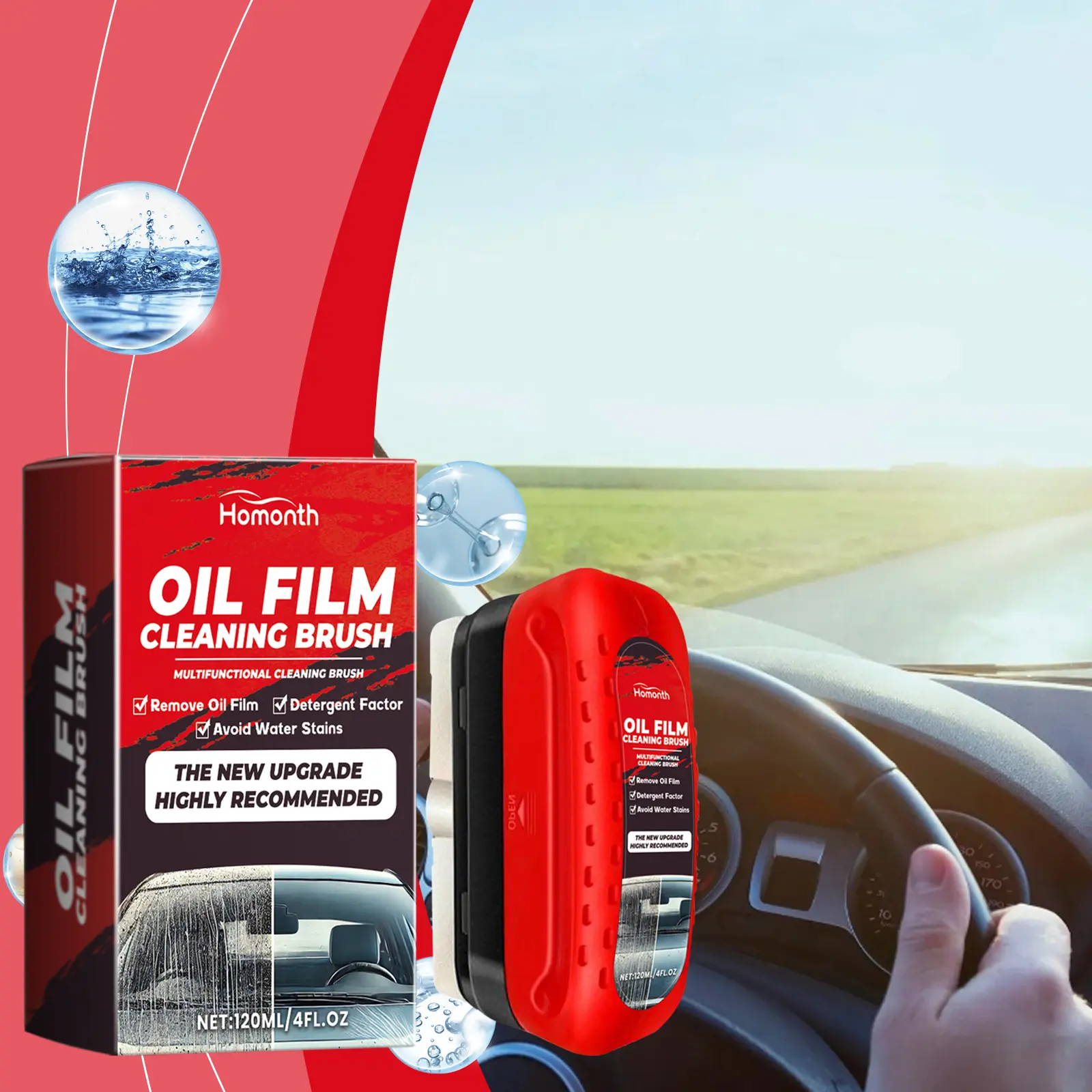 Oil Film Remover, Car Glass Oil Film Removing Wipes, Auto Glass Oil Film Removing Wipes, Water Repellent Car Wash Accessories Biodegradable Anti-Fog Windshield Brush