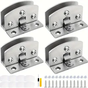 4-Pack Adjustable Metal Glass Door Hinges, 5-8mm Thickness, Polished Finish, with Screws, Transparent Film & Screwdriver, for Display Cabinet, Kitchen, Bakery, Wine Cabinet - Random Color