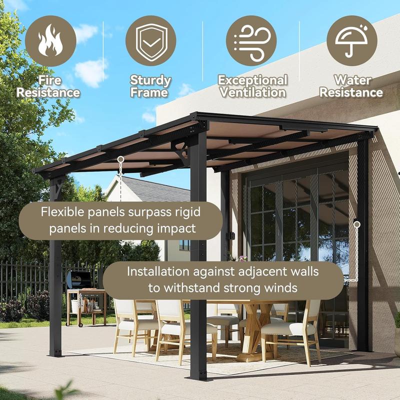 Aoxun 8’x10’ Gazebo Wall Mounted Pergola for Outdoor Patio, Decks, Backyard - Heavy Duty Awnings, Black, Clearance