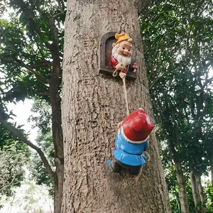 2-Piece Set Fantasy Dwarf Climbing Tree Statues, Garden Gnome Statue, Outdoor Garden Wall Decor, Resin Material, Perfect Mother's Day & Christmas Gift