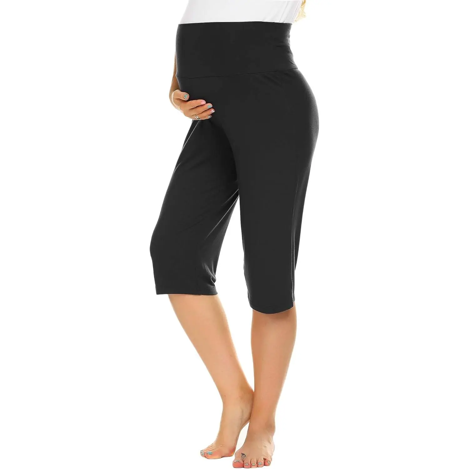 Maternity Shorts for Women Maternity Capris Yoga Pregnancy Short Pants Soft Joggers Lounge Bottoms S-XXXL 2 Pack High Waist