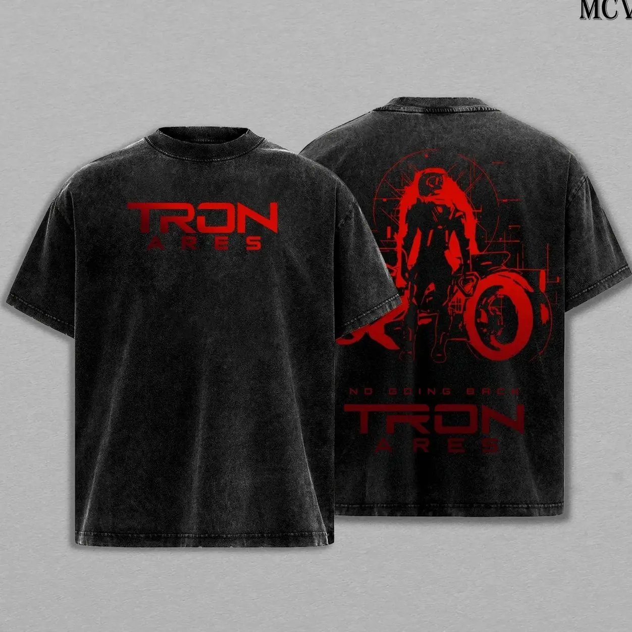 Tron Ares Movie T-Shirt – Neon Grid Sci-Fi Vintage Washed Oversized Heavy Cotton Tee, Futuristic Cyberspace Graphic Top, Unisex Retro Streetwear Inspired by Digital World, Movie Inspired Top for Fans AWA