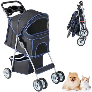Pet Stroller for Dogs and Cats, Foldable, Lightweight and Durable, Ideal for Small to Medium Pets, Includes Storage Basket and Cup Holders#tiktokshopstockup