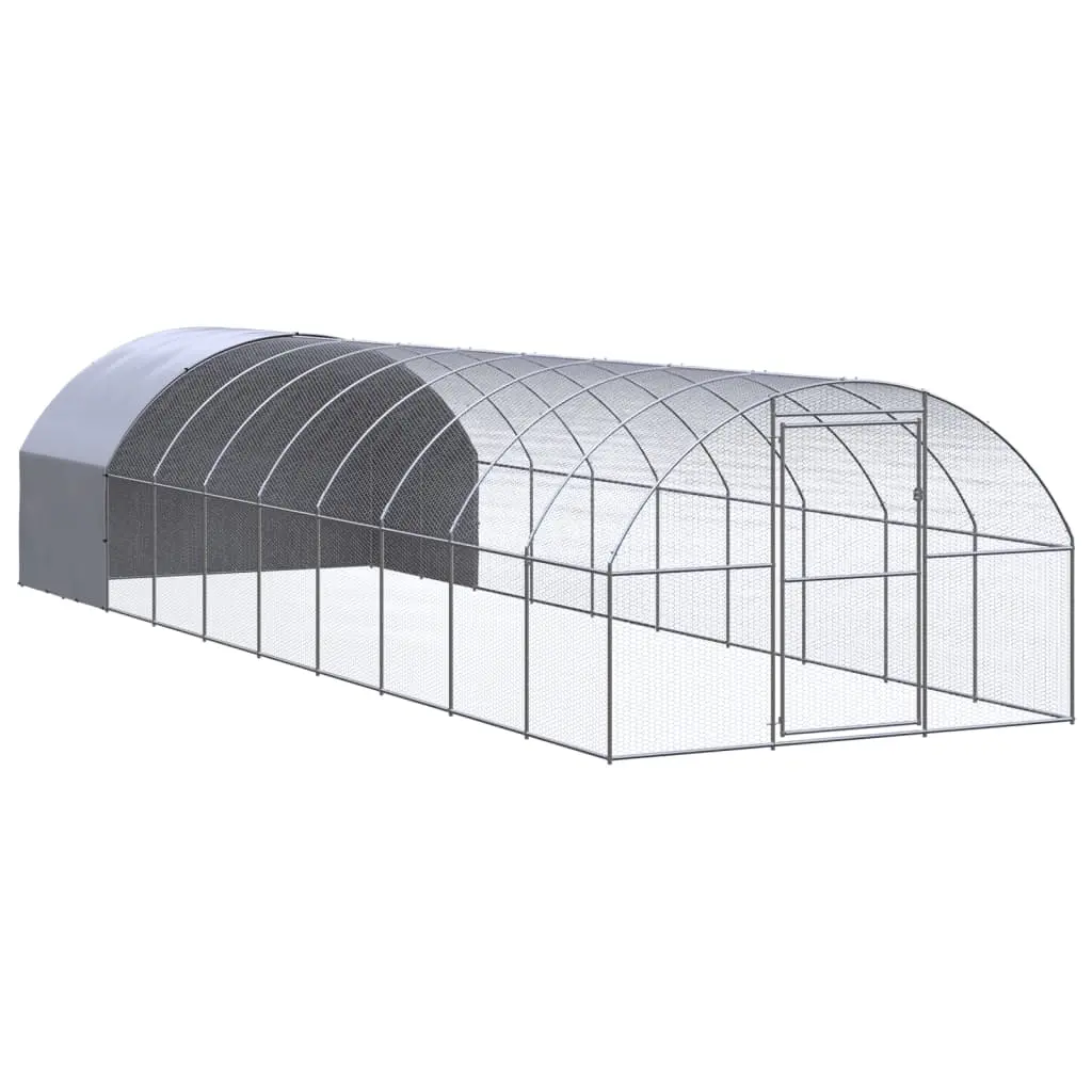 vidaXL Chicken Coop, Chicken Run Hen House, Battery Cage for Chickens Poultry, Easy to Assemble Chicken House Animal Cage, Galvanized Steel 3095476