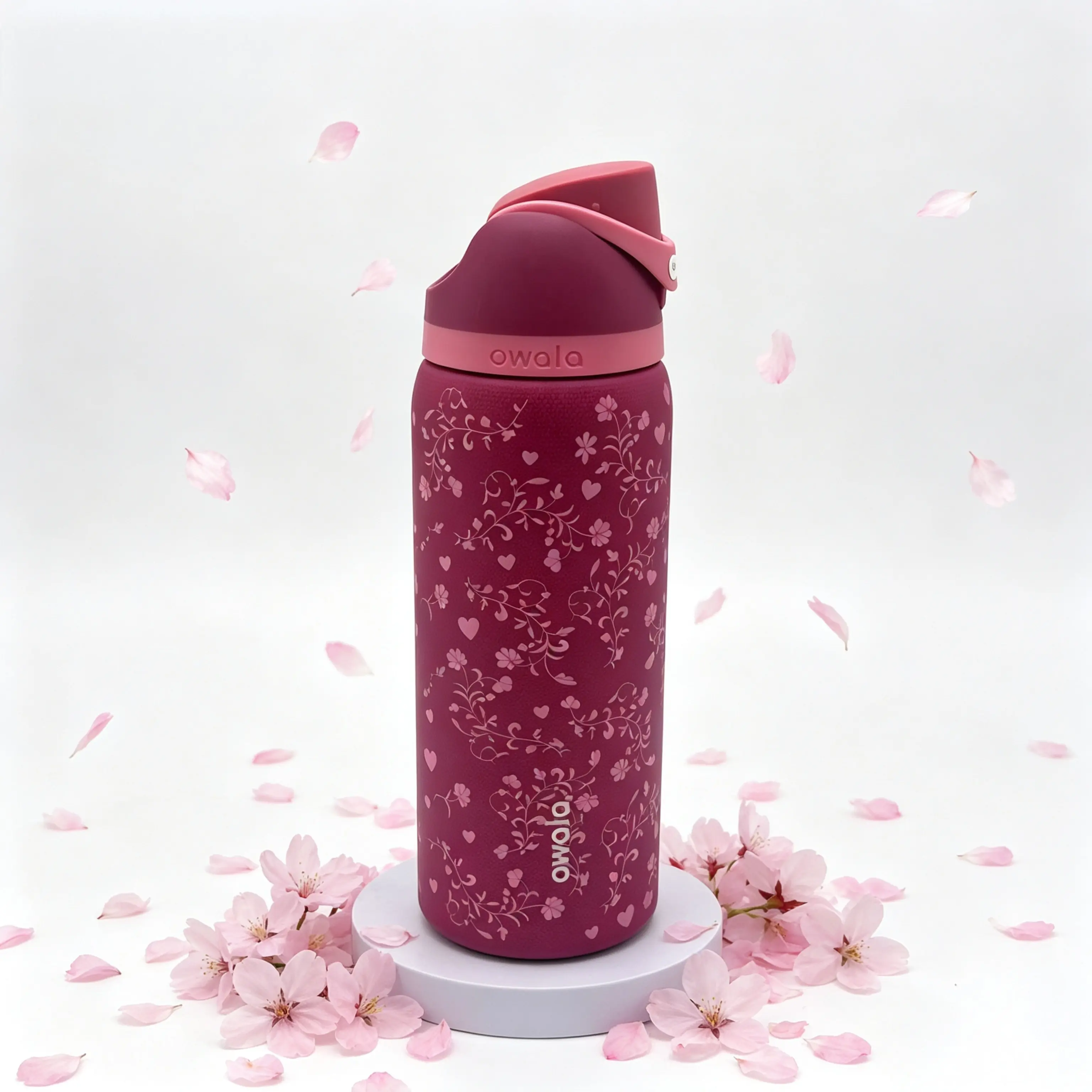Owala Sakura Floral Insulated Vacuum Flask, 32oz Stainless Steel Leakproof Thermal Bottle, 24H Retention, Push-Button Lid, BPA-Free, Cup Holder Compatible Insulated Water Bottle, Icy Cold Tumbler with Lid Hot & Cold Vacuum Flask, Insulated Water Bottles