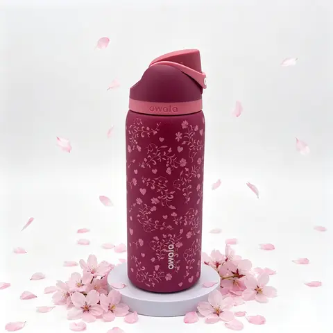 Owala 32oz Stainless Steel Insulated Water Bottle for Adults - Sakura Floral Spring Theme, Portable, Push-Button Sip Lid, BPA-Free, Leak-Proof, Heat Resistant, Anti-Scalding, 24H Retention, Cup Holder Compatible Kitchenware Drinkware Vacuum Flask