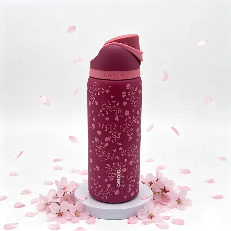Owala 32oz Stainless Steel Insulated Water Bottle for Adults - Sakura Floral Spring Theme, Portable, Push-Button Sip Lid, BPA-Free, Leak-Proof, Heat Resistant, Anti-Scalding, 24H Retention, Cup Holder Compatible Kitchenware Drinkware Vacuum Flask