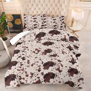 2/3Pcs Cow Print Comforter Set, Brown White Bedding Set with Pillowcases, Soft Comfortable Quilt for Bedroom Dorm Decor, Simple Fresh Western Farmhouse Style Bedding, Perfect Gift for Friends & Family