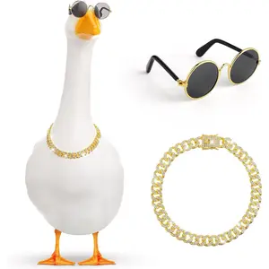 Chain Collar and Sunglasses Porch Goose Outfits for Plastic Goose 23"/ 17'' Lawn Geese Statue Sunglasses Collar for Garden Geese Retro Pet Cosplay Party Yard