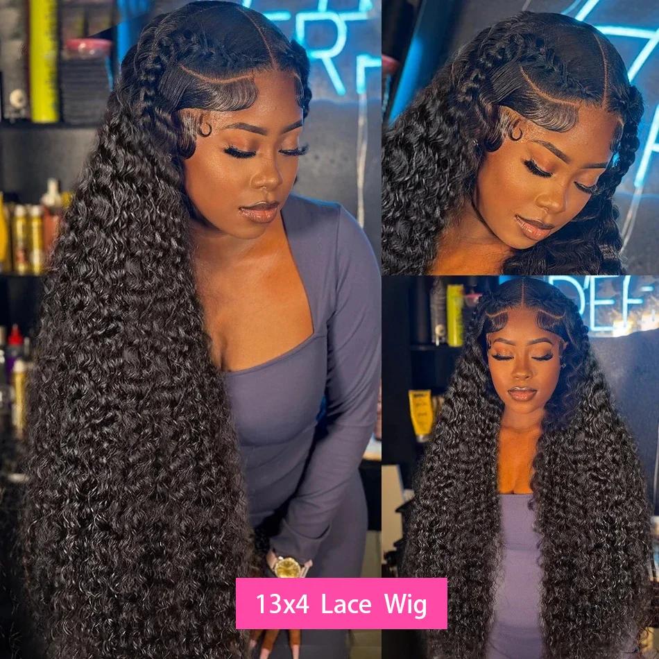 Bling Hair Transparent Brazilian 13x6 Deep Wave Lace Front Human Hair Wigs For Women 180 Density HD 13x6 Kinky Curly Lace Frontal Wigs 36 38 Inch Natural Black Color Preplucked Hairline Wigs