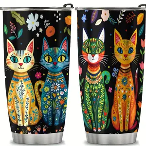 20 Ounce Colorful Cat Print Insulated Travel Mug with Lid, Stainless Tumbler, Portable Stainless Steel Water Bottle for Home Outdoor Sports and Camping