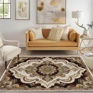 Elegant Vintage Gold Velvet Carpet, Home Living Room Bedroom Decoration Mat, Lightweight Durable Indoor Use