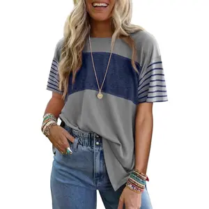 2026 Spring/Summer New Arrivals: Women's European & American Style Casual Pullover T-Shirt - Crew Neck, Striped, Color-Block, Short Sleeve