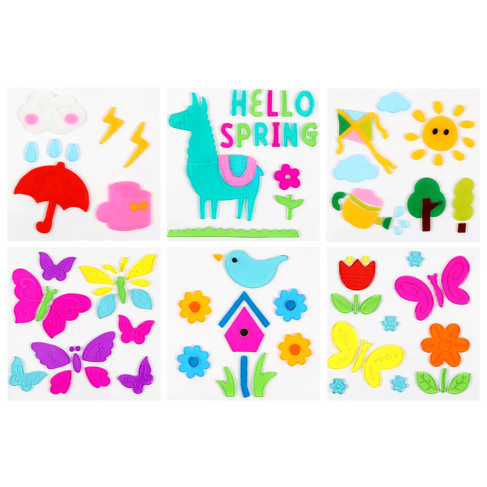6Pcs Spring Bloom Window Gel Clings - Aesthetic Double-Sided Jelly Stickers for Glass, Mirror & Home Decor (No Glue, Reusable)