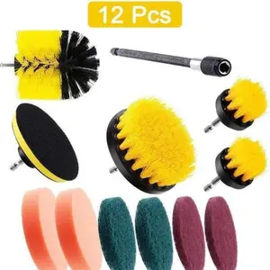 12Pack Drill Brush Attachments Set, Cleaning Drill Brush, Scrub Pads & Sponge, Power Scrubber Brush with Extend Long Attachment All Purpose Clean for Grout, Tiles, Sinks, Car Polishing Pads