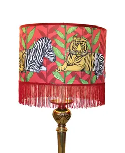 Zebriger Lampshade - Handmade Decorative Lighting Accessory with Animal Design, 4" Chainette Fringe Trim & 3/8" Ribbon Trim, Metallic Hardware