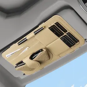 Car Visor Organizer with Sunglasses Holder, PU Leather Auto Sun Visor Storage Organizer with Card Slots for Car Interior Accessories