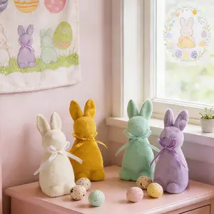3PCS New Easter Sitting Bunny, Premium Lifelike Flocked Rabbit with Bow, Easter Egg Decor, for Tiered Tray Decor, Spring Table Centerpiece, Shelf & Fireplace Display, Home Party Gift Basket Filler easter gifts for kids mini gifts kids easter gifts