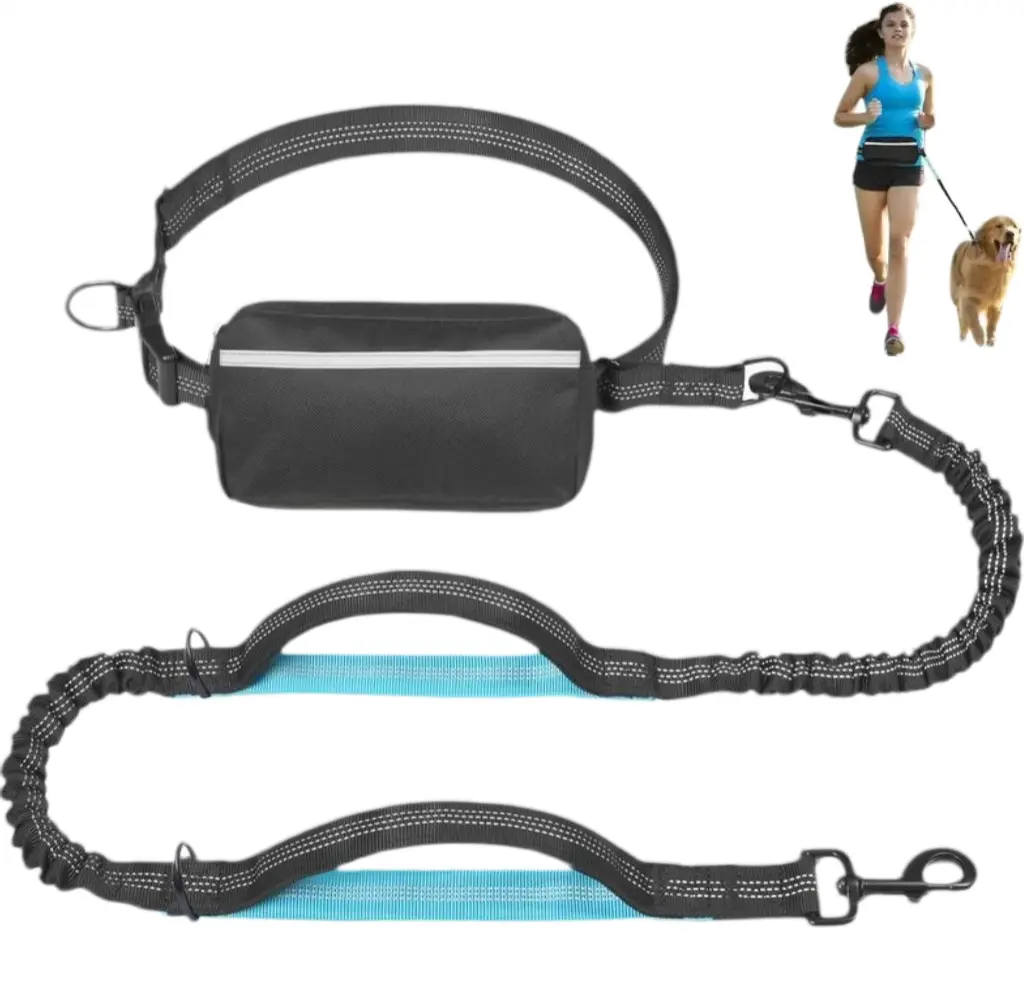 Hands-Free Freedom: Premium Dog Leash with Secure Zipper Pouch, Soft Dual Padded Handles & Shock-Absorbing Bungee – Perfect for Effortless Walks, Jogs & Runs with Your Large Pup (25-120 lbs, Black)