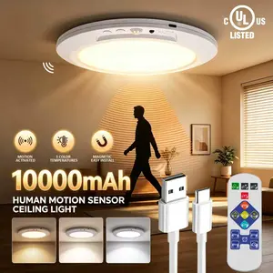 Rechargeable Ceiling Light 2-Pack, 3 Color Modes, Motion Sensor with Remote, Wireless Battery-Operated Magnetic LED Lights for Shower, Closet, Pantry, Shed, Hallway, Porch, Garage tiktokshopspringglowup summergarden