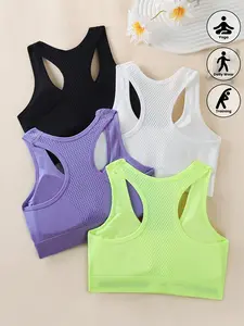 JOINBUY 4 Pcs Shock-Absorbing Sports Bras for Autumn & Winter Wireless Bralette with Removable Padding Racerback Design for Yoga Running Breathable Comfort High-Impact Support Quick-Drying Fashion Women's Everyday Wear Ice Silk Low Waist Underwear,summerv
