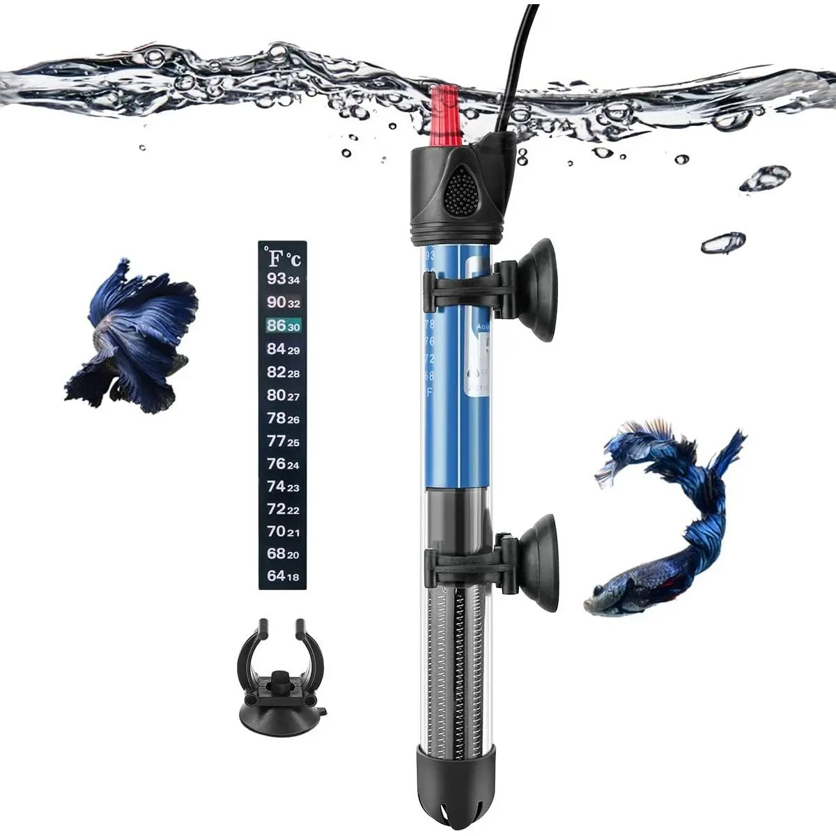 Adjustable 25W/50W/100W/300W Submersible Glass Water Heater for 5 – 70 Gallon Fish Tank (50W)