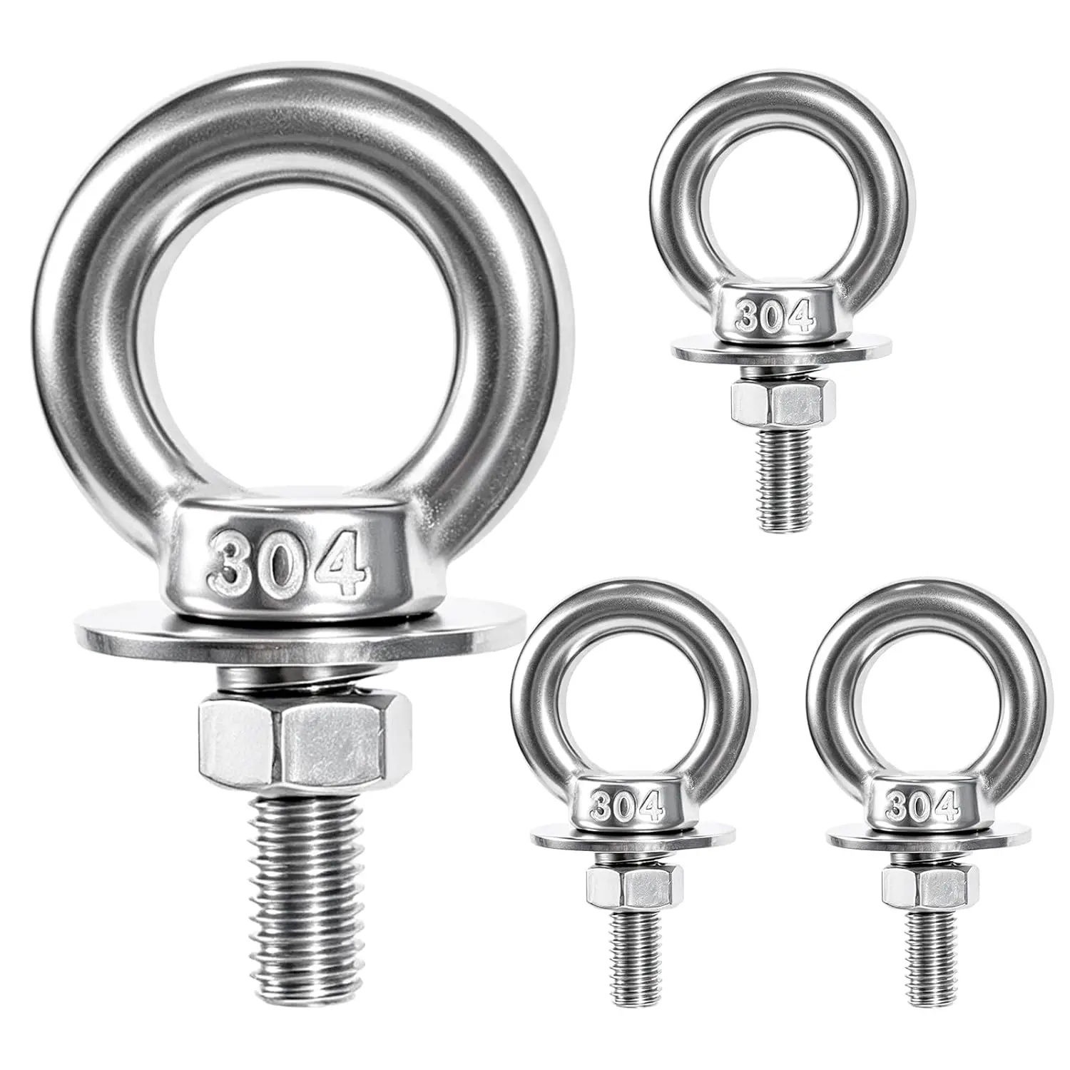 Heavy Duty 2200 lb Capacity Eye  with Nuts, 304 Stainless Steel Eye Bolt x 4Pack, for Patio Swing, Hammock, Gym,  Clotheslines and Hang Tie Down Outdoor (5/16"x1"xM8)