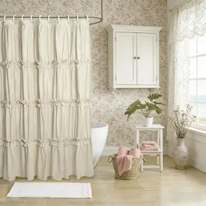 Vintage Plain Ruffled Shower Curtain, Soft Polyester Fabric, Bathroom Closet Window Decor, Hotel Bedroom Salon Curtains, Bathroom Decoration Accessories
