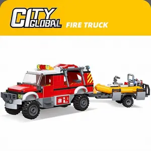 2025 new fire truck building block toy off-road fire truck boy assembly car children's city series cloud ladder truck