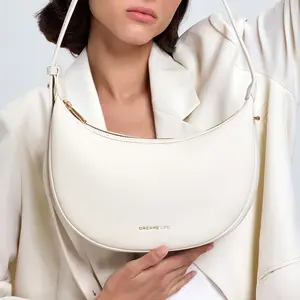NEVERLAB Mooncurve Collection Crossbody Bag PU Leather Crescent Shoulder Bag for Women 28x22cm (White, Khaki, Black)