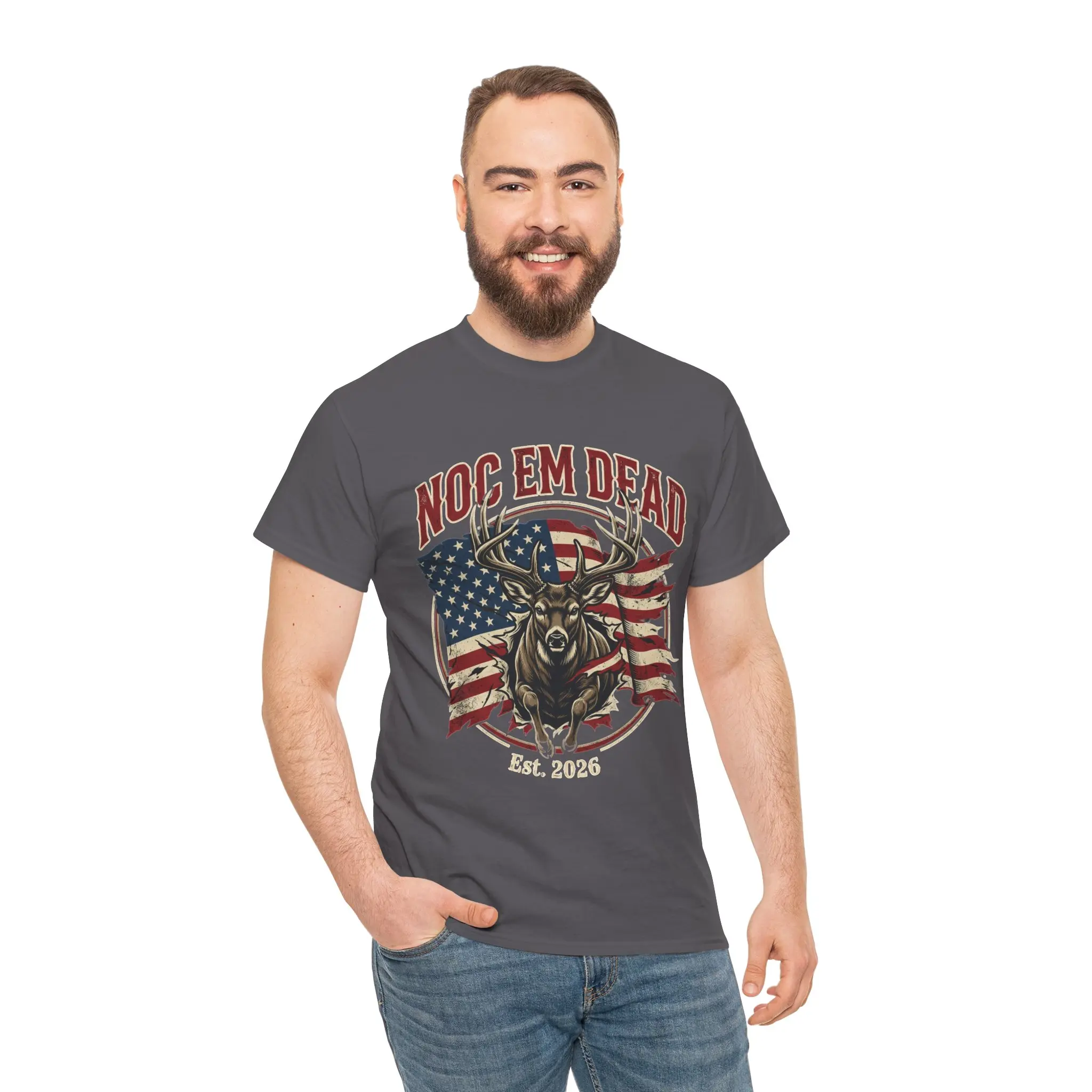 Noc Em Dead Deer T-Shirt – Patriotic Buck Graphic Tee (Est. 2026)